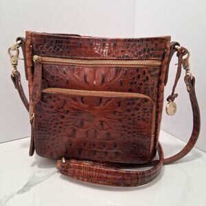 Brahmin Melbourne Crossbody Bag Pecan Croc Embossed Genuine Leather Brown